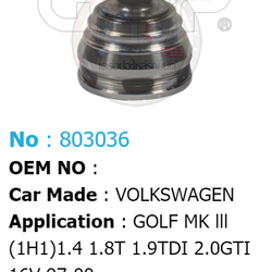 ฟันนอก36 ฟันใน30 คอบ่าซีล53.2 [หัวเพลานอก ยี่ห้อGS-P] VOLKS WAGEN GOLF MK III (1H1) 1.4, 1.8T, 1.9TDI, 2.0GTI 16V/97-00