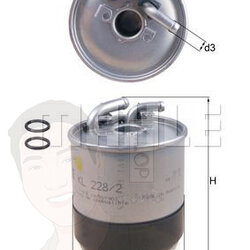 KL 228-2D กรองเชื้อเพลิง BENZ ดีเซล / W169 W204 W211 C219 A/C209 W164 W221 ยี่ห้อ MAHLE