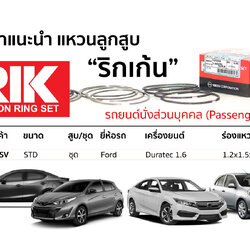 32232-SV แหวนลูกสูบ(RIK-ริกเก้น) ขนาด STD ชุด Ford เครื่องยนต์ Duratec 1.6 ร่องแหวน สูง H 1.2x1.5x2.0