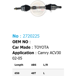 รหัสสินค้า 2720225 [เพลาขับรถยนต์ทั้งเส้นยี่ห้อ GS-P] (ด้าน L) (ABS = 48 T) TOYOTA CAMRY ACV30 / ปี 02-06