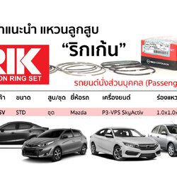 32235-SV แหวนลูกสูบ(RIK-ริกเก้น) ขนาด STD ชุด Mazda เครื่องยนต์ P3-VPS SkyActiv ร่องแหวน สูง H 1.0x1.0x2.0