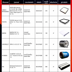 ไส้กรองอากาศ แอร์ น้ำมันเครื่อง SpeedMate (LEXUS / MITSUBISHI, TOYOTA , MAZDA , CHEVROLET , HYUNDAI , KIA , SUZUKI ) (อัพเดท 8-10-2018)
