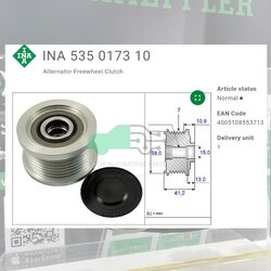 (INA) : มู่เล่ยไ์ดชารจ์ร15มม. 1-2KD Vigo 2.5/3.0, ู Fortuner, Prado KDJ120