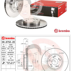 09 6752 20 จานเบรค ล้อ F (ยี่ห้อ BREMBO) รุ่น Std HONDA Civic FD ปี2006, FB ปี2012 2.0 ปี 2006-2015 /HONDA CR-V (II) 2.0 2.4 ปี 2002-2006 /HONDA Stream 2.0 ปี2000-2006