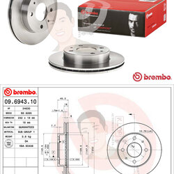 09 6943 10 จานเบรค ล้อ F (ยี่ห้อ BREMBO) รุ่น Std NISSAN Sunny B14 ปี 1995-2000