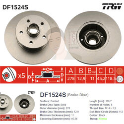 DF1524S จานเบรค-ดรัมเบรค(TRW) VW BUS TRANSPORTER T3 2.5 ปี1986-1989 F S