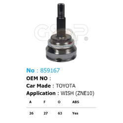 รหัสสินค้า 859167 [หัวเพลานอก ยี่ห้อGS-P] TOYOTA WISH ANE10/03-10