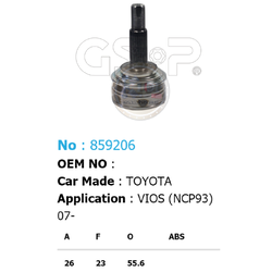 รหัสสินค้า 859206 [หัวเพลานอก ยี่ห้อGS-P] TOYOTA VIOS NCP93/07-13