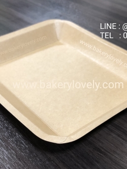 ถาดกระดาษขอบเรียบ สีน้ำตาล บน 20.5x16.7 cm ล่าง 15.5x11.7 cm สูง 2.1 cm ( เคลือบใน )