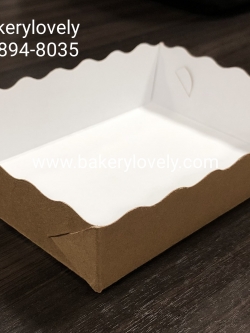 ถาดกระดาษสีน้ำตาล ขาว1ด้าน 10x14.5x3 ขอบหยัก ( ไม่เคลือบ )