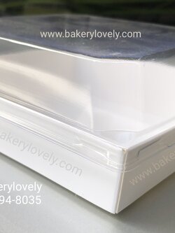 กล่องใส่ขนม สีขาว ฝาใสทรงสูง เคลือบใน ทรงผืนผ้า