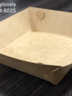 ถาดกระดาษ สีน้ำตาล 9x9x3 cm ขอบเรียบ ( ไม่เคลือบ )