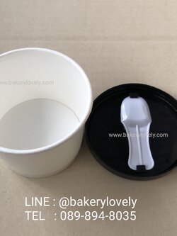 ถ้วยกระดาษ 4 ออนซ์ สีขาว + ฝาติดช้อนตักไอศกรีมสีดำ