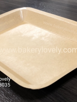 ถาดกระดาษขอบเรียบ สีน้ำตาล บน 25x17.5 cm ล่าง 19.9x12.4 cm สูง 2.1 cm ( เคลือบใน )