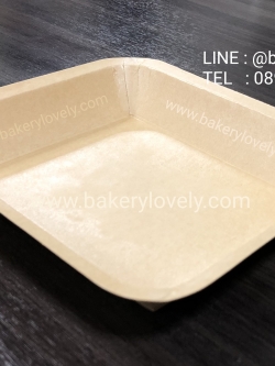 ถาดกระดาษขอบเรียบ สีน้ำตาล บน 17x14.8 cm ล่าง 12.4x10.2 cm สูง 2.4 cm ( เคลือบใน )