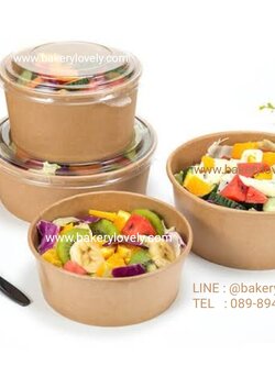 ถ้วยกระดาษ สีน้ำตาล ใส่สลัด 40 ออนซ์ ( 1,200 ml ) + ฝาใส