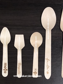 ช้อนไม้ ส้อมไม้ มีดไม้ ปั๊มโลโก้