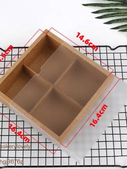 กล่องกระดาษใส่อาหาร สีน้ำตาล 4 ช่อง + ฝาปิด