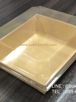 กล่องใส่ขนม สีน้ำตาล ฝาใสทรงสูง เคลือบใน ทรงผืนผ้า
