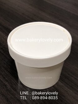 ถ้วยไอศกรีม สีขาว 4 oz + ฝากระดาษติดช้อน