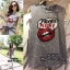 *พร้อมส่ง*Korea Style เสื้อยืดคอกลม แขนกุด ลายปากปักเลื่อม
