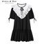 Korea Dress เดรสแขนพองผูกโบว์ ตัวนี้โครตน่ารัก คอผูกโบว์พร้อมเย็บระบายสีขาว