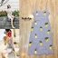 Korea Dress >>เดรสสายเดี่ยวโทนสีฟ้าสวย ปักลายเลมอนและสัปปะรดสีสันสดใส