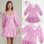 Aje Dress เดรสลูกไม้แขนยาวแสนสวย สีชมพูน่ารัก