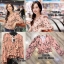 *พร้อมส่ง*TS Blouse>>เสื้อคอวีแขนยาวสีชมพูใสๆสกรีนลายดอกไม้สวย