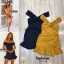 Ins Mini Dress >>เดรสปาดไหล่ตัวสั้น ด้นหน้าจับจีบย่นที่อกและสะโพก