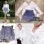 *พร้อมส่ง*Style Korea Set :: เสื้อคอวีแต่งระบายกับกางเกงเอวย่นสม๊อคผูกโบเก๋