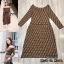 Fendi Dress >>เดรสปาดไหล่แขนยาวเข้ารูปท่อนบน กระโปรงทรงบาน เนื้อผ้า knittingทอลาย