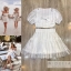 Alicemccall Set :: เสื้อครอปคอเหลี่ยมแขนสั้นพองตัวสวย ผูกโบว์อกแต่งกระดุม มาเข้าชุดกันกับกระโปรงสั้น