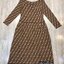 Fendi Dress >>เดรสปาดไหล่แขนยาวเข้ารูปท่อนบน กระโปรงทรงบาน เนื้อผ้า knittingทอลาย