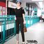 Korea Jeans :: กางเกงยีนส์ทรงเดฟ เอวสูงสีดำผ้ายืดแต่งปลายขาสุดเซอร์
