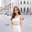 เซทเสื้อครอปสายเดี่ยวสีขาว ด้านหลังเป็นสายมัดโบว์