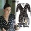*พร้อมส่ง*TS Playsuit :: จั้มสูทขาสั้นคอวีตัวเก๋ ตัวชุดมาในลายดอกไม้สีช่วงแขนจับย่นผูกโบ