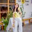 06-2184 เซท 2 ชิ้น เสื้อครอปสายเดี่ยวสีเหลืองสดใส
