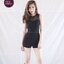 *พร้อมส่ง*HTC Jumpsuit>>จั้มสูทขาสั้นแขนกุดช่วงคอเป็นผ้าซีทรู