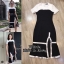 *พร้อมส่ง*Style Korea Dress :: เดรสผ้าเรียบตัวเก๋ ช่วงบนใช้ผ้าเรียลพื้นสีขาว