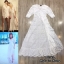 LM Dress::เดรสลูกไม้คอวีผ้าcottonอย่างดีปักลายฉลุเน้นๆไม่ลดเส้นด้าย