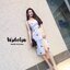 Korea Dress >>เดรสสายเดี่ยวโทนสีฟ้าสวย ปักลายเลมอนและสัปปะรดสีสันสดใส