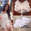 *พร้อมส่ง*Landmee' Top:: เสื้อคอปาดตัวเก๋แขนแต่งระบายซ้อนผ้าเป็นชั้นๆ