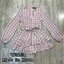 Ins Playsuit :: จั้มสูทคอวีแขนยาวลายตารางผูกโบว์